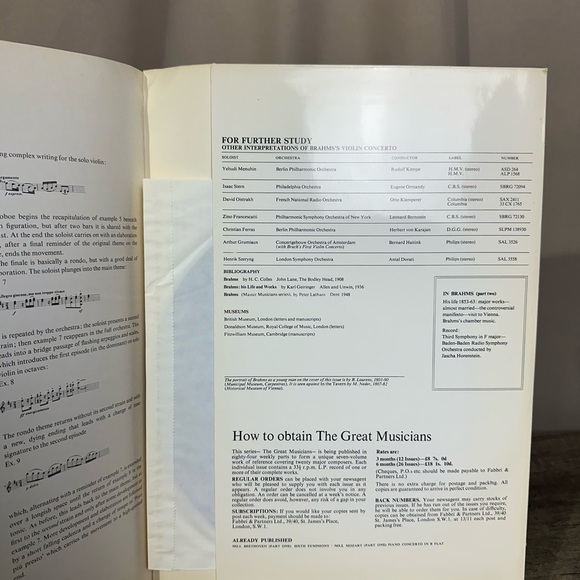 VTG "The Great Musicians: Brahms (Part One)" Book & Vinyl Record Violin Concerto - Picture 6 of 8